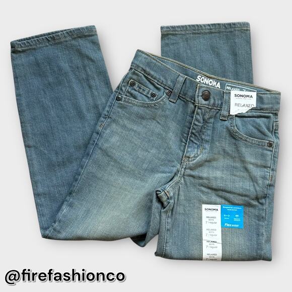 SONOMA NEW GOOD FOR LIVE RELAXED 7 REGULAR BOYS STRETCH BLUE JEANS 7 - Picture 1 of 7